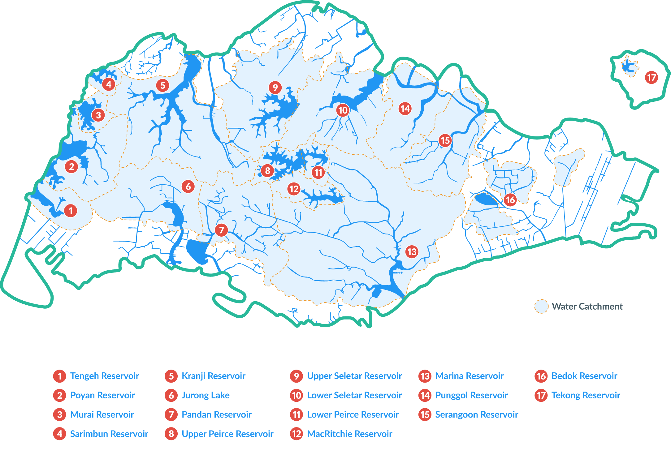 Reservoirs Blue Map of SG